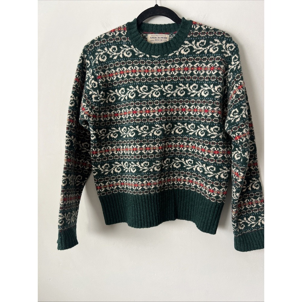 Vintage Abercrombie & Fitch Shetland Wool Pullover Sweater Size S Fair Isle Y2K